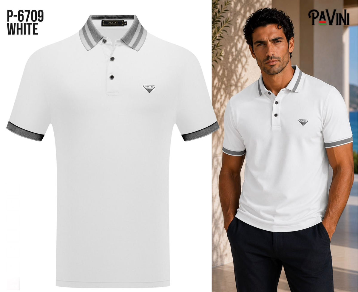 #P-6709 WHITE POLO PAVINI