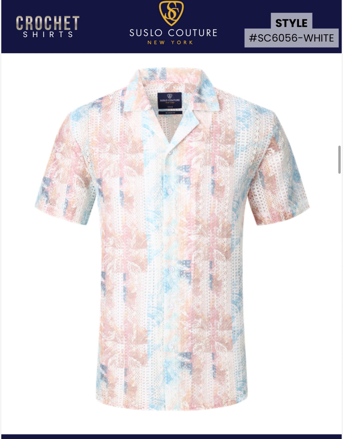 SC-6055 WHITE/MULTI SHORT SLEEVE SHIRT