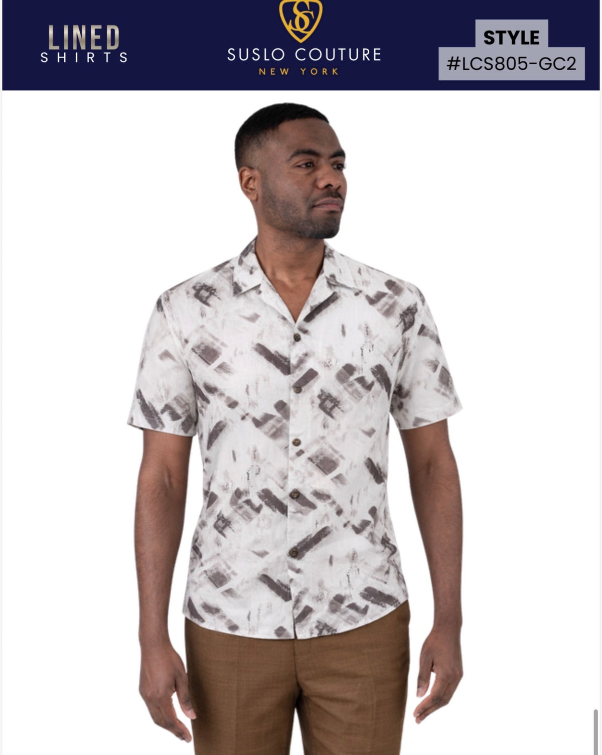 LSC805-GC2 WHITE/BROWN SHORT SLEEVE SHIRT