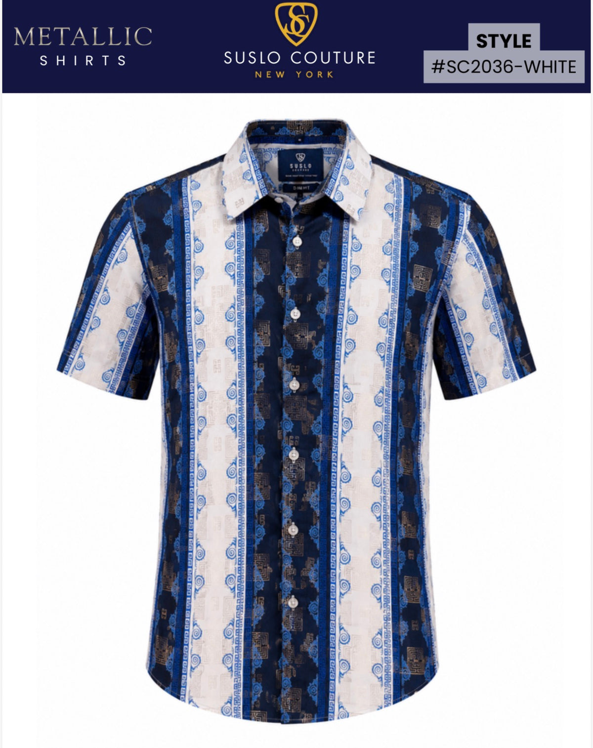 SC- 2038 WHITE/BLUE SHORT SLEEVE SHIRT